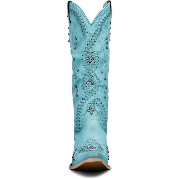Women's Blue Knee High Western Cowgirl Boots Pointed Toe Chunky Heel Pull on - Picture 6 of 6